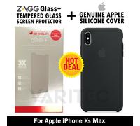 Genuine Apple iPhone XS MAX Silicone Case Cover + Zagg Glass Screen Protector