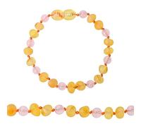 Genuine Baltic Amber Bracelet - Raw Honey with Rose Quartz Anklet - 100% Authentic Baltic Amber - Handmade Jewelry (15)