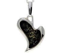 Genuine Baltic Green Amber & Sterling Silver Modern Heart Pendant without Chain - AC215G