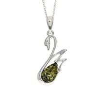 Genuine Baltic Green Amber & Sterling Silver Modern Swan Pendant without Chain - GL378G