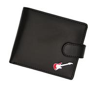 Genuine Black Leather Wallet with a Red Electric Guitar Music Emblem