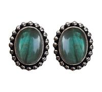 Genuine Blue Fire Labradorite Gemstone 925 Sterling Silver Plated Stud Earrings For Women With Push Back Closure Ethnic Tribal Boho Fashion Handmade Party Stud Earring Jewellery By Artisan