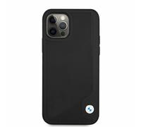 Genuine BMW Debossed Logo Striped Leather Impact Case iPhone 12 Pro Max Black