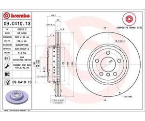 Genuine Brembo 09.C410.13 Front Brake Disc Set 330mm for BMW 5 Series