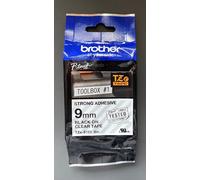 Original Brother TZe Label Tape TZES121 9mm x 8m Strong Adhesive Black on Clear