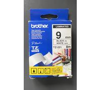 Genuine Brother P-Touch Tape - BLACK ON WHITE LAM TZ-221 / 9mm x 8m (INC VAT)