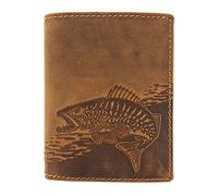 Genuine Buffalo Full Leather Wallet Fishing Wallet, Natural Hunter Leather Wallet with RFID NFC Protection Fish Zander