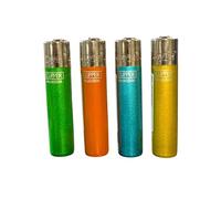 Genuine Clipper Reusable Lighters - Set of 4 Metal Finish Refillable Lighters - Assorted Colours (Orange, Blue, Green, Yellow) - Eco-Friendly & Reusable Flint System
