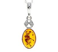 Genuine Cognac Baltic Amber & Sterling Silver Classic Oval Pendant without Chain - 1954C