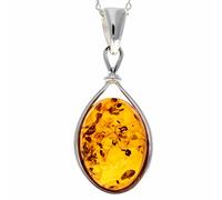 Genuine Cognac Baltic Amber & Sterling Silver Classic Pendant without Chain - 1803C