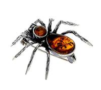 Genuine Cognac Baltic Amber & Sterling Silver Exclusive Spider Brooch - 4152