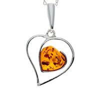 Genuine Cognac Baltic Amber & Sterling Silver Large Heart Pendant without Chain - GL246