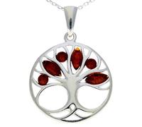 Genuine Cognac Baltic Amber & Sterling Silver Round Tree of Life Pendant without Chain - GL363