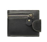 Genuine Cowhide Leather Men Wallet Small Mini Card Holder Vintage Portfolio Portomonee Hasp Male Pockect Purse Fashion(Black)