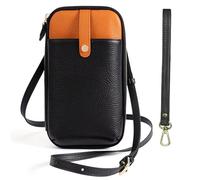 Genuine Cowhide Leather Small Crossbody Bags for Women, Smart Design Phone Bag Wristlet Wallet With Card Slots & 2 Straps, #06 Black /Orange, S, Genuine Cow Leather Phone Bag Wallet