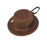 Genuine Cowhides Chain Purse Cow Boy Hat Shape Change Holder Miniature Wallet Keychain Accessory for Men Women Coffee Color Leather Keychain