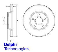 GENUINE DELPHI COATED FRONT BRAKE DISCS FOR FORD FOCUS MK2 MK3 04> C-MAX 278MM