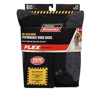 Genuine-Dickies Men's Dri-Tech Premium Performance Crew Work Sock 6-Pair-Pack, Black, Shoe Size 12-15