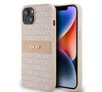 Genuine DKNY Eco Leather Pattern & Stripe Impact Case for iPhone 14 Pink