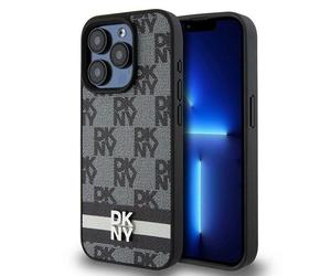 Genuine DKNY Leather Check Pattern Tonal Stripe Impact Case iPhone 15 Pro Max