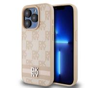 DKNY Case for iPhone 15 Pro Elegant with Tile and Stripe Patterns, Pink