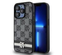 Genuine DKNY Leather Checkered Pattern Stripe Impact Case for iPhone 16 Pro Max