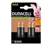 4 x Duracell AAA 750 mAh Rechargeable Batteries NiMH, HR03, DC2400 Phone,1.2V