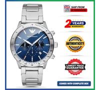 GENUINE EMPORIO ARMANI AR11306 MARIO CHRONO BLUE DIAL SILVER STRAP MENS WATCH
