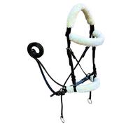 Genuine English Leather Crossover | Crossunder Bitless Horse Bridle | High Density Supersoft Synthetic Fleece | Headstall with Reins | (Pony, Oiled Brown)