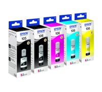 Genuine Epson 105 Black / 106 CMYK Ink Bottles For ET7750 ET7700 Lot