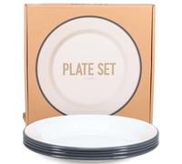 Falcon Enamelware | Plates (Set of 4) | Enamel Picnic Plates | Grey 24 cm