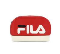 Genuine Fi-la Red Arched Case | Cosmetic Toiletries Makeup Stationary Bag Secure Zipper Reinforced Base | Compact Small Unisex Pouch Girls Boys | Cute Waterproof Leather Organizer Travel School Work