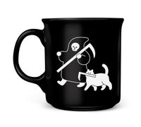 Genuine Fred Grim Reaper and CAT 16 oz Matte Black Ceramic Coffee Mug, Double-Sided, Microwave and Dishwasher Safe