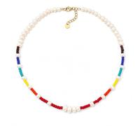 Genuine Freshwater Pearl and Colorful Beaded Choker Necklace for Women, Asymmetrical Boho Summer Y2K Resort Wear Jewelry Stack