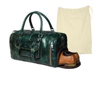 Genuine Full Grain Leather Carry On Travel Bag 21x11x10 with Trolley Straps, Shoe Compartment, Shoulder Strap by De Lira - Upland Green