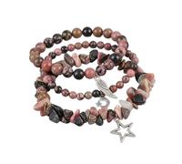 Genuine Gemstone 3-Piece Stacking Bracelet Set for Women, Handcrafted Crystal Bead and Chip Stone Bracelets with Star Moon Wing Charms, Boho Stretch Jewelry Collection for Meditation Yoga Gifts, One