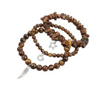 Genuine Gemstone 3-Piece Stacking Bracelet Set for Women, Handcrafted Crystal Bead and Chip Stone Bracelets with Star Moon Wing Charms, Boho Stretch Jewelry Collection for Meditation Yoga Gifts, One