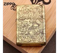 Genuine Goods Kerosene Lighter Full Copper Deep Carving Tangcao Dragon Full Copper Armor Version Collection Gift