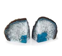 Genuine Green Agate Bookends - Polished Crystal Geode Stone - Decorative Book Ends for Home, Office or Shelf Styling