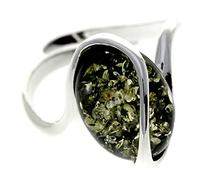 Genuine Green Baltic Amber & 925 Sterling Silver Modern Designer Adjustable Ring - GL477GA