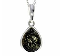Genuine Green Baltic Amber & Sterling Silver Classic Teardrop Pendant without Chain - 435G