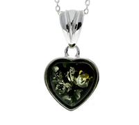 Genuine Green Baltic Amber & Sterling Silver Small Heart Pendant without Chain - GL256BG