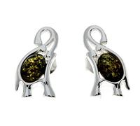 Genuine Green Natural Baltic Amber and 925 Sterling Silver Lucky Elephants Studs Earrings GL176G