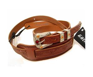 GENUINE Gretsch 0022 000 Tooled Vintage Leather Guitar Strap - Walnut