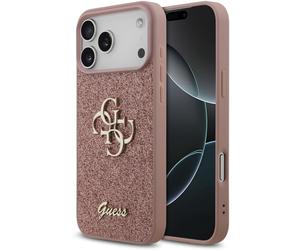 Genuine Guess 4G Glitter Metal Logo Impact Protection for iPhone 17 Pro Pink