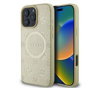 CG MOBILE Guess HC Phone Case Designed for iPhone 16 Pro Max, Durable, Shock Proof, Compatible with Magsafe, Saffiano Peony Classic Logo Case Gold