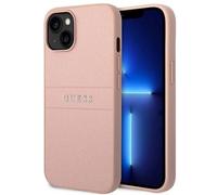 Genuine Guess Saffiano Stripe Metal Logo Impact case For iPhone 14 Plus Pink