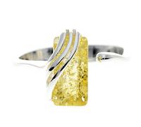 Genuine Honey Baltic Amber & 925 Sterling Silver Modern Rectangular Designer Adjustable Ring - GL418HA