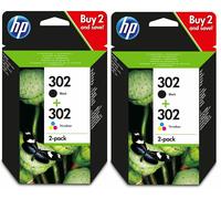 Genuine HP 302 Black & Colour Ink Cartridge, F6U66AE, F6U65A, X4D37AE