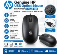 Genuine HP USB Optical Wired Mouse Black 672652-00 Scroll Wheel Plug & Play